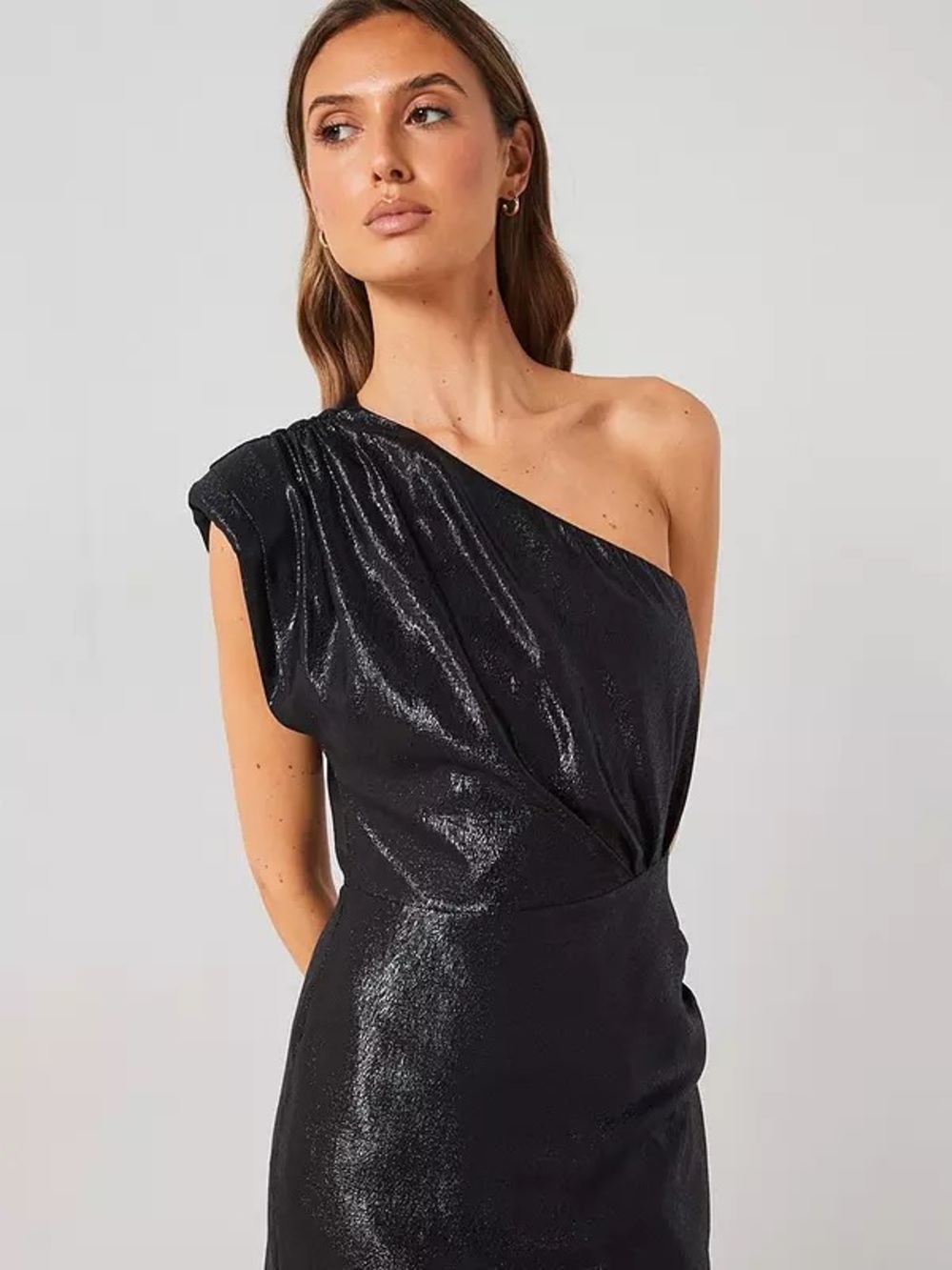 Mango One-Shoulder Black Shimmer Evening Dress XS Size 2